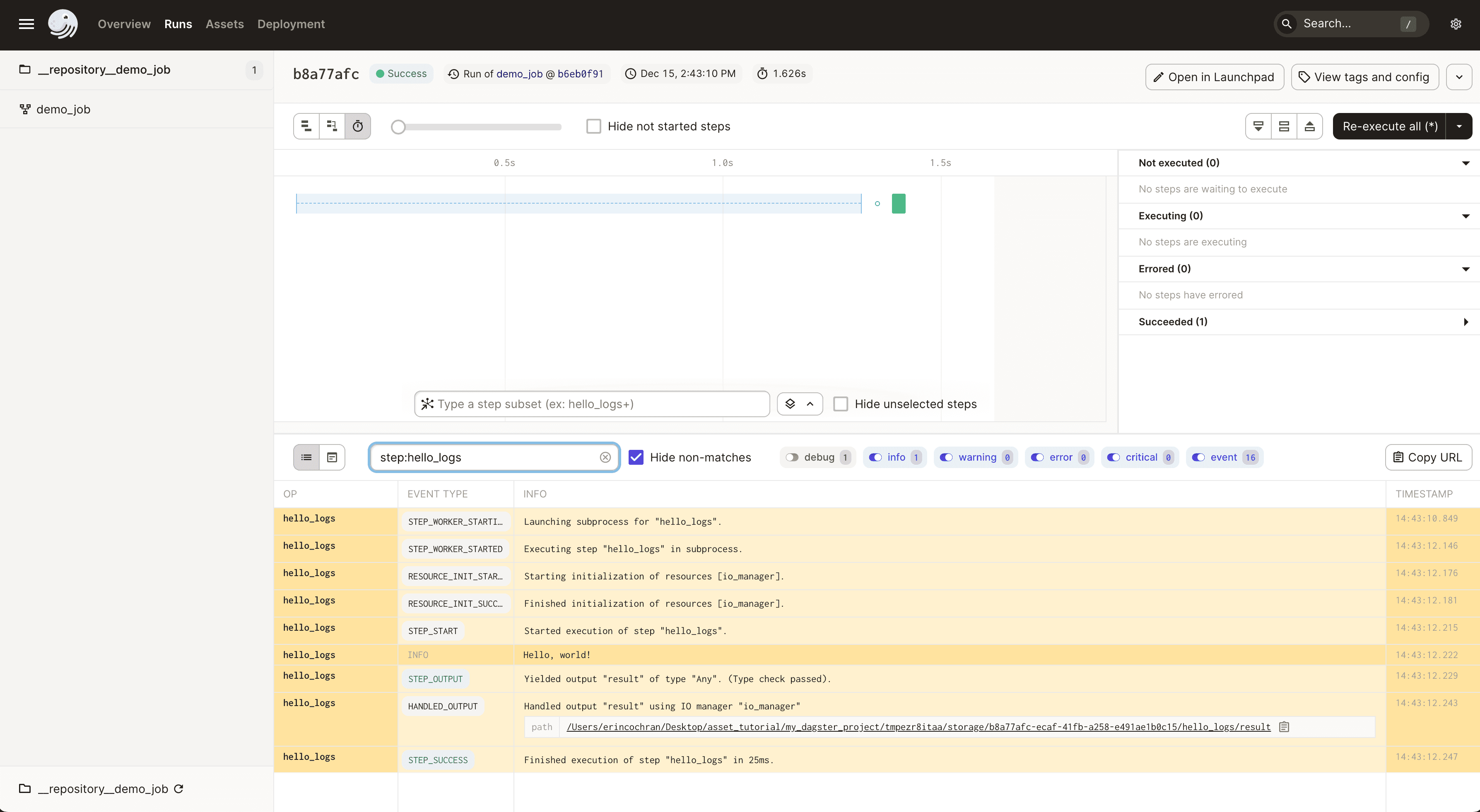 Log filtering in Dagit